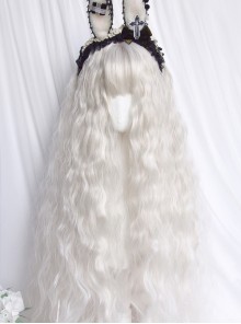 Gothic Lolita Silver White Water Ripple Wool Roll 100cm Long Curly Hair Wig