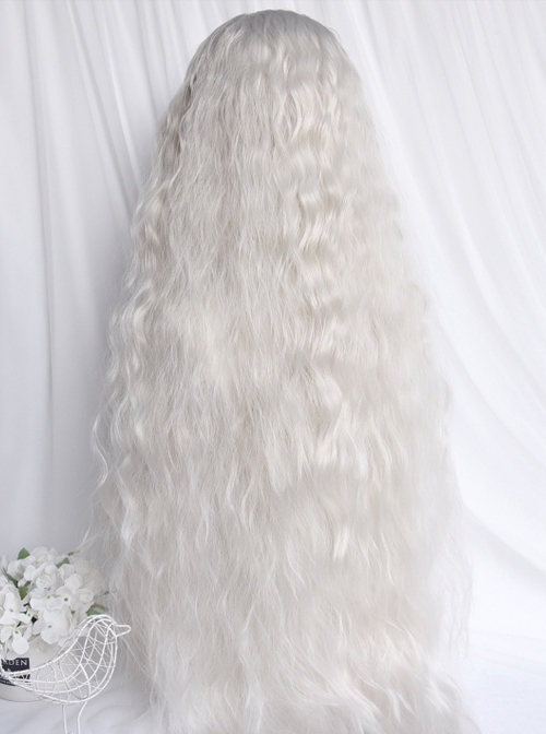 Gothic Lolita Silver White Water Ripple Wool Roll 100cm Long Curly Hair Wig