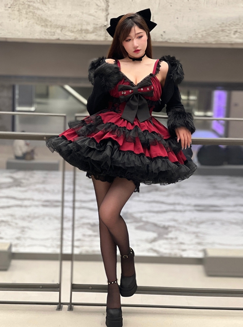 Demon Contract Series Sexy Spring Summer Contrast Color Sweet-Cool Girl Halloween Gothic Lolita Sleeveless Dress Suit