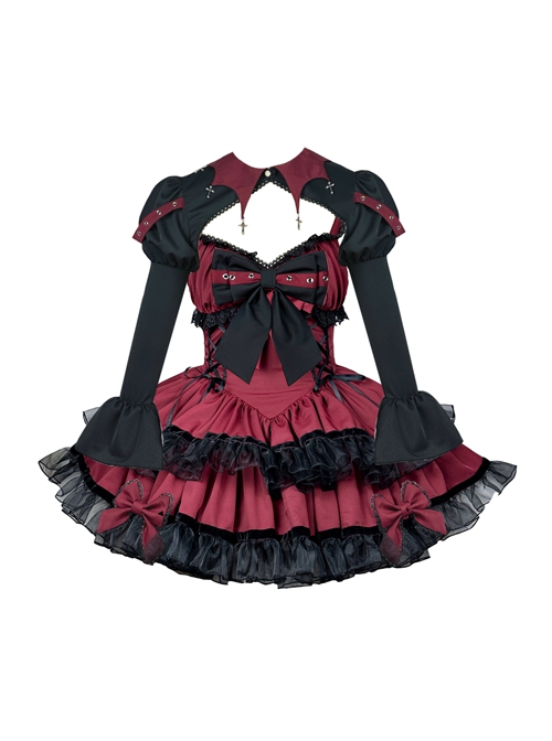 Demon Contract Series Sexy Spring Summer Contrast Color Sweet-Cool Girl Halloween Gothic Lolita Sleeveless Dress Suit