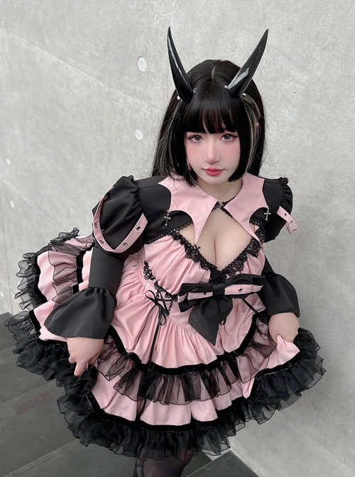 Demon Contract Series Sexy Spring Summer Contrast Color Sweet-Cool Girl Halloween Gothic Lolita Sleeveless Dress Suit