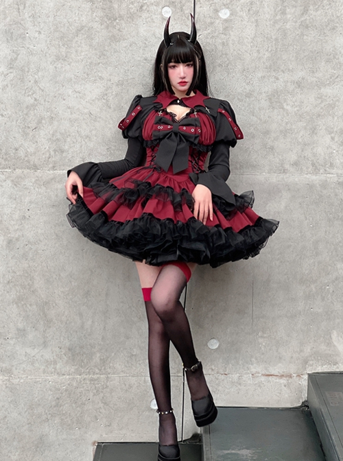 Demon Contract Series Sexy Spring Summer Contrast Color Sweet-Cool Girl Halloween Gothic Lolita Sleeveless Dress Suit