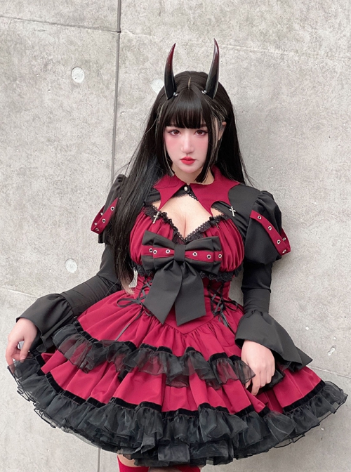 Demon Contract Series Sexy Spring Summer Contrast Color Sweet-Cool Girl Halloween Gothic Lolita Sleeveless Dress Suit