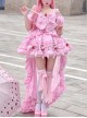 Pink Sweet Lolita Cute Strawberry Bowknot Decoration Oversized Bowknot Long Trailing Design Short-Sleeved Dress