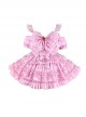 Pink Sweet Lolita Cute Strawberry Bowknot Decoration Oversized Bowknot Long Trailing Design Short-Sleeved Dress