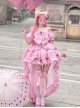 Pink Sweet Lolita Cute Strawberry Bowknot Decoration Oversized Bowknot Long Trailing Design Short-Sleeved Dress