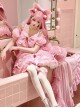 Pink Sweet Lolita Cute Strawberry Bowknot Decoration Oversized Bowknot Long Trailing Design Short-Sleeved Dress