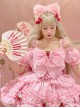 Pink Sweet Lolita Cute Strawberry Bowknot Decoration Oversized Bowknot Long Trailing Design Short-Sleeved Dress