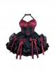 Succubus Rose Style Vintage Elegant Jacquard Lace-Up Bowknot Decoration Sexy Halter Neck Gothic Lolita Sleeveless Dress