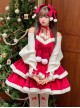 Christmas Autumn Red Velvet White Plush Bowknot Decoration Sweet Lolita Sleeveless Dress