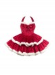 Christmas Autumn Red Velvet White Plush Bowknot Decoration Sweet Lolita Sleeveless Dress