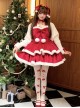 Christmas Autumn Red Velvet White Plush Bowknot Decoration Sweet Lolita Sleeveless Dress