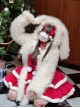 Christmas Autumn Red Velvet White Plush Bowknot Decoration Sweet Lolita Sleeveless Dress