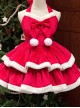 Christmas Autumn Red Velvet White Plush Bowknot Decoration Sweet Lolita Sleeveless Dress