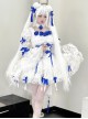 White Moon Series Chinese Style New Chinese Style Three-Dimensional Jacquard Blue Rose Bowknot Decoration Gothic Lolita Short-Sleeved Dress