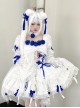 White Moon Series Chinese Style New Chinese Style Three-Dimensional Jacquard Blue Rose Bowknot Decoration Gothic Lolita Short-Sleeved Dress