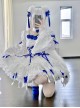 White Moon Series Chinese Style New Chinese Style Three-Dimensional Jacquard Blue Rose Bowknot Decoration Gothic Lolita Short-Sleeved Dress