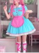 Vintage Playful Maid Coffee Cute Lace Doll Collar Pink Bowknot Apron Sweet Lolita Short Sleeve Dress