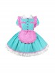 Vintage Playful Maid Coffee Cute Lace Doll Collar Pink Bowknot Apron Sweet Lolita Short Sleeve Dress