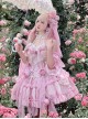 Pink Three-Dimensional Rose Bowknot Jacquard Lace Halter Design Sweet Lolita Sleeveless Dress