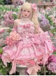 Pink Three-Dimensional Rose Bowknot Jacquard Lace Halter Design Sweet Lolita Sleeveless Dress