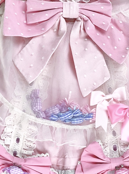 Sweet Lolita Doll Feel Candy Apron Bowknot Decorate Cute Short Sleeve Dress Set