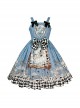 Gothic Style Alice Poker Black-White Plaid Printing Gray Blue Gothic Lolita Sleeveless Dress