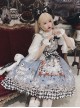 Gothic Style Alice Poker Black-White Plaid Printing Gray Blue Gothic Lolita Sleeveless Dress