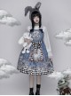 Gothic Style Alice Poker Black-White Plaid Printing Gray Blue Gothic Lolita Sleeveless Dress