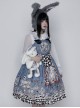 Gothic Style Alice Poker Black-White Plaid Printing Gray Blue Gothic Lolita Sleeveless Dress