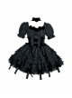 Gothic Vintage Rose Square Neck Jacquard Puff Sleeves Bowknot Decorate Hem Gothic Lolita Short Sleeve Dress Set