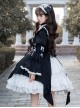 Contract Phantom Night Stone Series Gothic Girl Court Style Black White Detachable Sleeves Gothic Lolita Short-Sleeved Dress