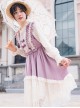 Pastoral Style Retro Elegant Lace Velvet Stitching Spring-Autumn Lace-Up Classic Lolita Long-Sleeved Dress