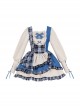 Sweet-Cool Girl Square Collar Bowknot Lace Decoration Denim Plaid Contrast Color Splicing Irregular Sweet Lolita Long-Sleeved Dress