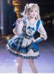 Sweet-Cool Girl Square Collar Bowknot Lace Decoration Denim Plaid Contrast Color Splicing Irregular Sweet Lolita Long-Sleeved Dress