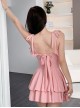 Sweet Lace-Up Sexy Slim Pink Pure Color Backless Sweet Lolita Sleeveless One-Piece Swimsuit