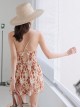 Leaf Lace Mesh Slim Fit Lace-Up Backless Sleeveless Sexy One-Piece Swimsuit