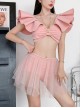 Summer V-Neck Exaggerated Lotus Leaf Sleeve Sweet Sexy Pure Color Split Three-Piece Swimsuit Suit