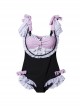 Cute Maid Outfit Design Polka Dot Bowknot Decoration Sexy Backless Sweet Lolita Short-Sleeved One-Piece Swimsuit