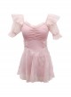 Pink Summer Conservative Slim Fit Sweet Puff Sleeve Pure Color Short-Sleeved One-Piece Swimsuit