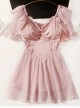 Pink Summer Conservative Slim Fit Sweet Puff Sleeve Pure Color Short-Sleeved One-Piece Swimsuit