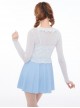 Blue Floral Stitching Simple Girl Ruffles Lace-Up Translucent Sun Protection Long-Sleeved Coat Sleeveless One-Piece Swimsuit Set
