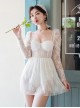 Retro Fishbone Support Lace Transparent Sleeves Elegant Long-Sleeved One-Piece Swimsuit