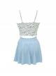 Summer Blue Floral Fresh Girl Conservative Translucent Long-Sleeved Coat Sleeveless Three-Piece Swimsuit Suit