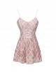 Vintage Sweet Girly Embroidered Plaid Lace-Up Backless Sleeveless One-Piece Skirt Style Swimsuit