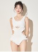 White Sexy Hollow Ruffle Sun Protection Long-Sleeved Coat Classic Lolita Sleeveless One-Piece Swimsuit Set