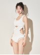 White Sexy Hollow Ruffle Sun Protection Long-Sleeved Coat Classic Lolita Sleeveless One-Piece Swimsuit Set