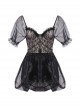 Black Lace Sexy Elegant Hollow Puff Sleeve Sweet Short-Sleeved One-Piece Swimsuit