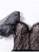 Black Lace Sexy Elegant Hollow Puff Sleeve Sweet Short-Sleeved One-Piece Swimsuit