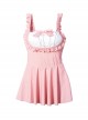 Stitching Ruffles Sweet Girly Bowknot Decoration Little Maid Outfit Sexy Backless Sleeveless One-Piece Swimsuit